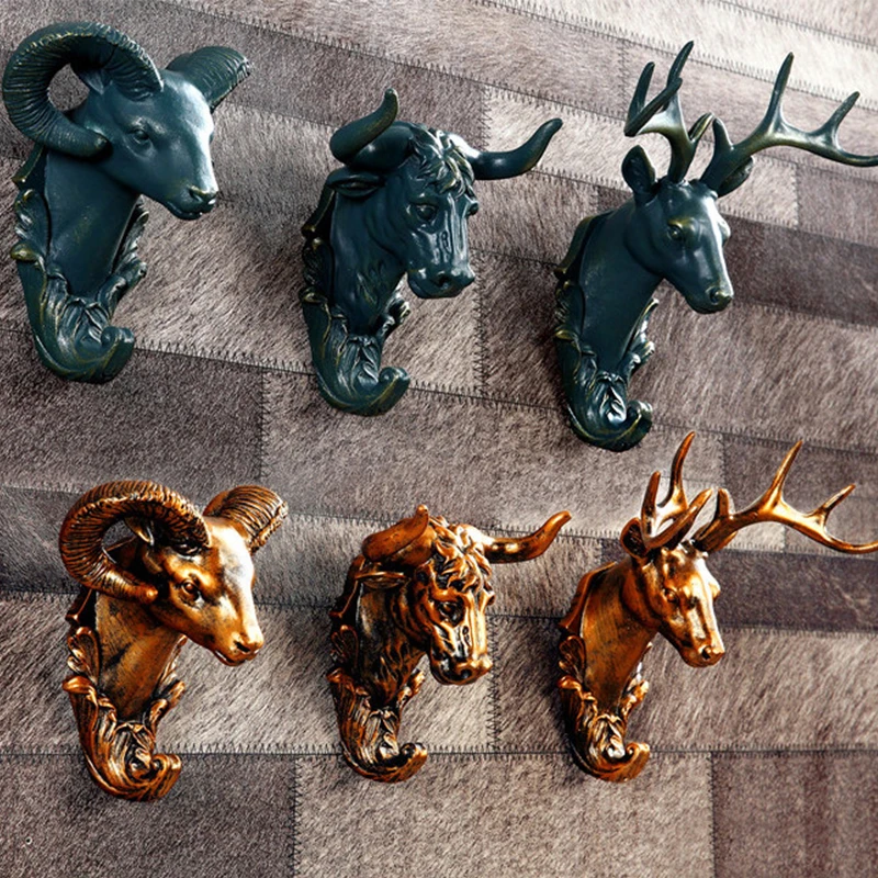 Retro Animals Wall Hook, Creative Home Accessories, Resin Hooks, Art, Gold Deer Head, Robe Hook, Bar Fashion Decoration, Gift