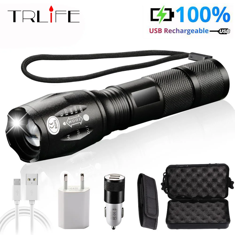 

LED usb Flashlight Lanterna LED L2/T6 Tactical Torch Zoom Power zaklamp Rechargeable Flashlights with 2400mAh battery