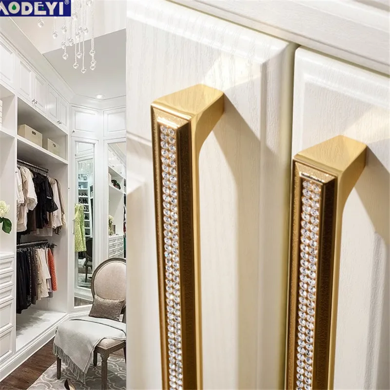 Luxury 24K Real Gold Or Chrome Czech Crystal Drawer Cabinet Knobs Wardrobe Door Handle Furniture Knobs Pull Handles