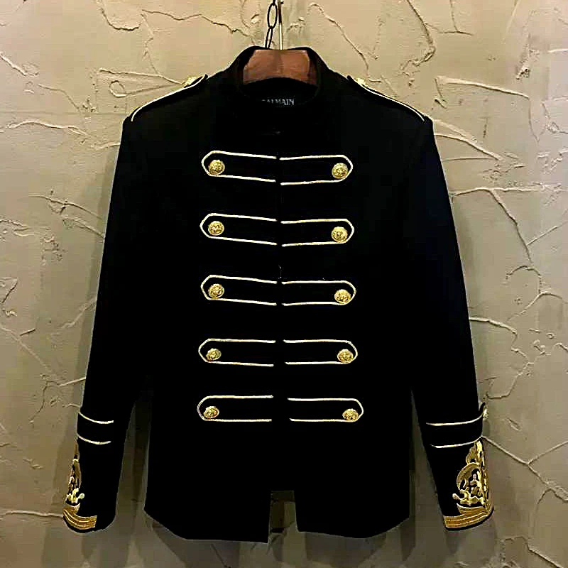 

Court New Style Men's Spring And Autumn Sim Suit Jacket Embroidery Gold Thread Double-breasted Hair Stylist Blazer Suits Size