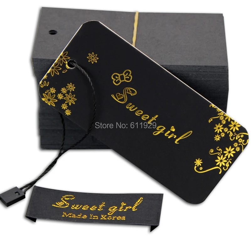 customized golden font stamped tag/garment 700gsm paper tag/bag swing tag/clothing tag/label printing/brand name/logo printing