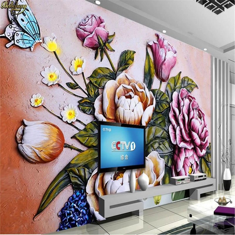 

beibehang Custom Photo Wallpaper Mural 3D Flower Embossed Wall Embossed Decorative Painting Background Wall Painting