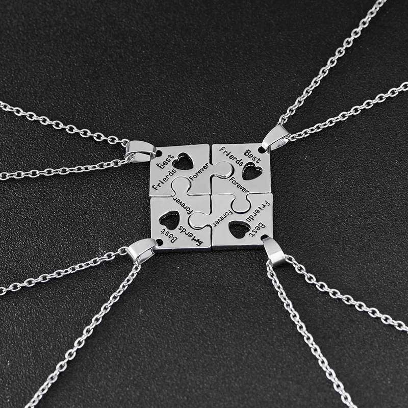 

4 Pcs Best Friend Forever Necklace Puzzle Piece Jigsaw Necklace With Hearts Friendship Necklaces Jewelry Gifts