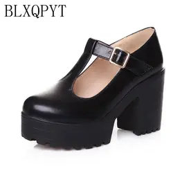 BLXQPYT Big size 34-46 Spring Autumn Women Pointed toe High Coarse Heels 9cm Party wedding shoes thick bottom pumps shoes 933-2