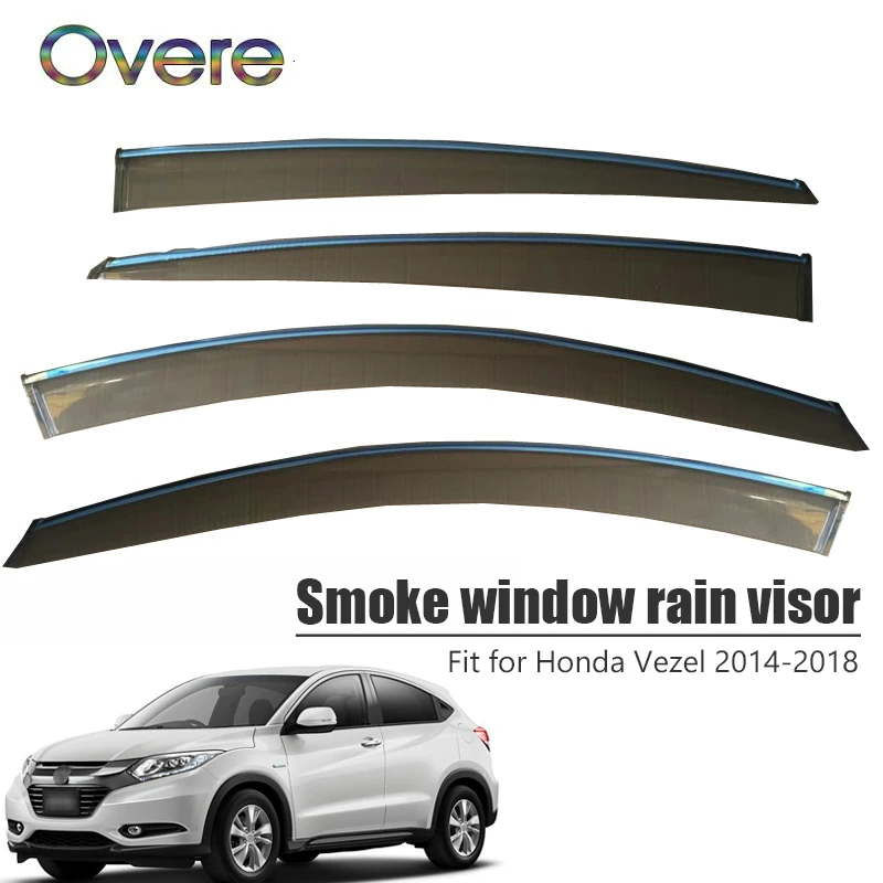 

OVERE NEW 1Set Smoke Window Rain Visor For Honda Vezel 2014 2015 2016 2017 2018 Styling Vent Sun Deflectors Guard Accessories