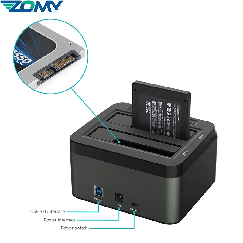 Imagem -03 - Estação de Encaixe Usb 3.0 para Sata 2-bay Adaptador Hdd Usb 3.0 2.5 e 3.5 Polegadas Suporte para Duplicador Ssd Sata 2x8 tb