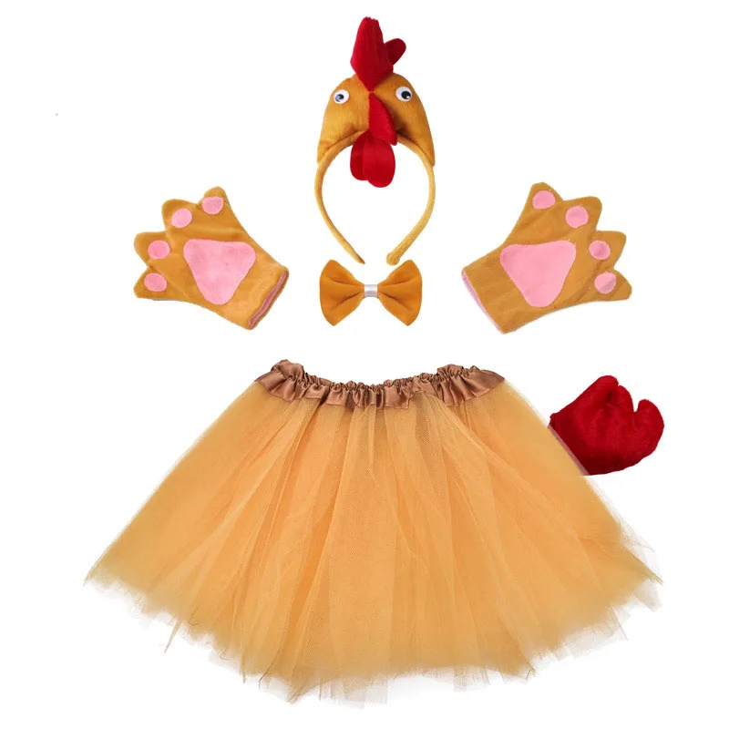 Kid women Halloween Cosplay Chicken hen cock  costume outfits set Headband Tail skirt tutu gloves Animal Cosplay Birthday Party