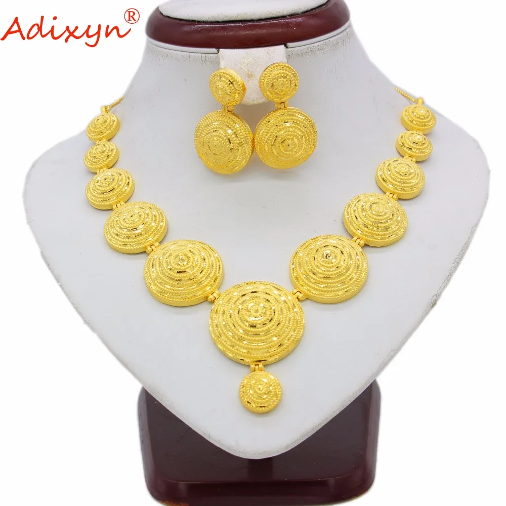 Adixyn India Gold Color/Copper Jewelry Sets Choker Necklace Earrings African/Nigerian Bridal Wedding Accessories Gift N06081