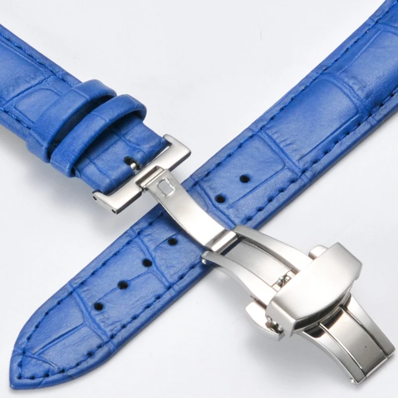 Genuine Leather Watchbands 12 14 16 17 18 19 20 mm Universal Watch Steel Butterfly clasp Buckle Strap Wrist Belt Bracelet + Tool