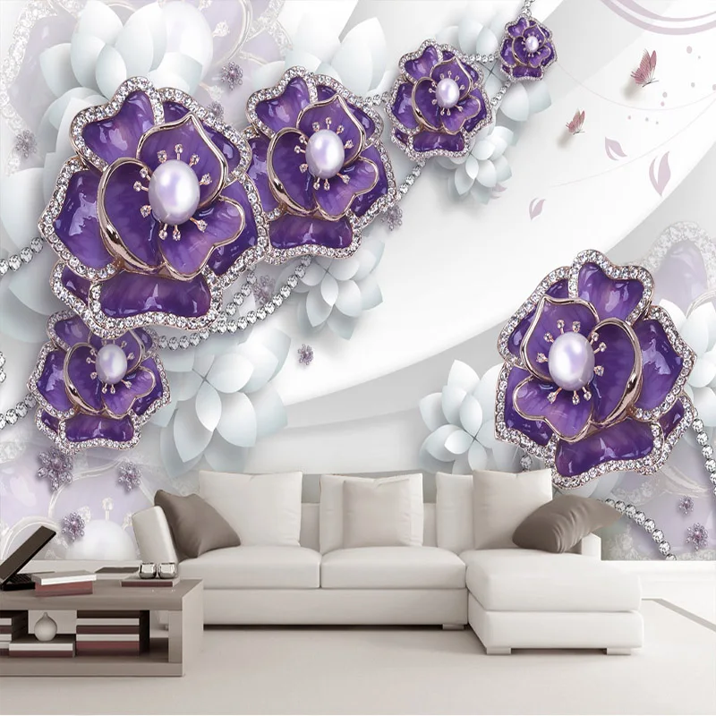 3D Wallpaper Stereo Flowers Pearls And Jewels Photo Wall Murals Living Room TV Sofa Backdrop Cloth Luxury Decor Papel De Parede