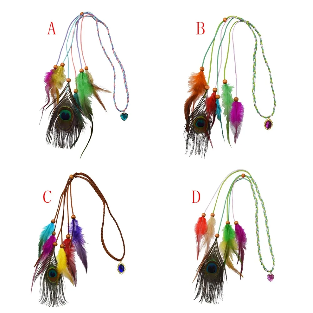 Tocado indio para boda, accesorios para el cabello para mujer, tocado ajustable Hippie, banda para el pelo de plumas de pavo real Boho, joyería Tribal africana