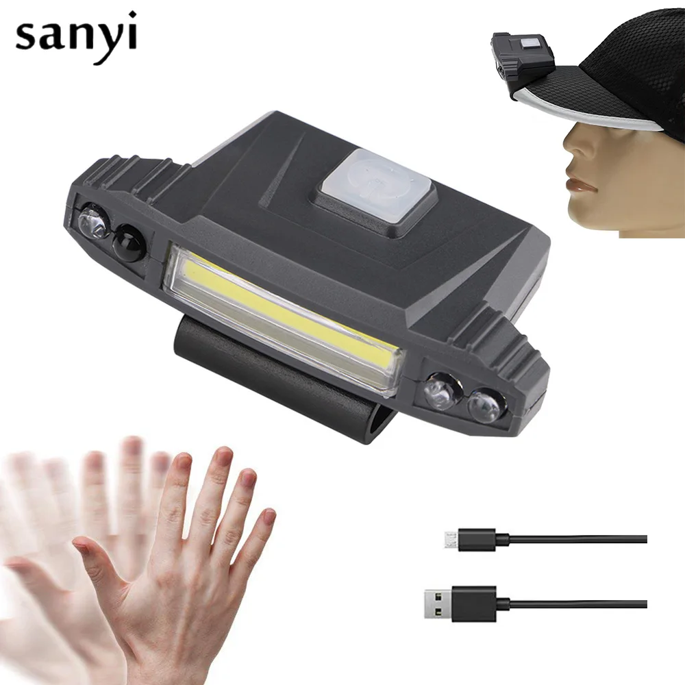 4 Modes USB Rechargeable Cap Clip Light Induction COB Headlamp Hat clip light lamp cap Built-in battery Lighting