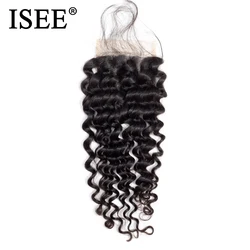 ISEE Hair Brazilian Deep Wave Lace Closure 4*4 Free Part Human Hair Closure 150% Destiny Remy Hair Closure