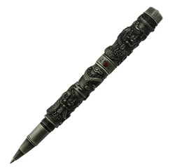 Jinhao Vintage lüks tükenmez kalem çift ejderha oynayan İnci, antik gri Metal oyma kabartma ağır kalem koleksiyonu