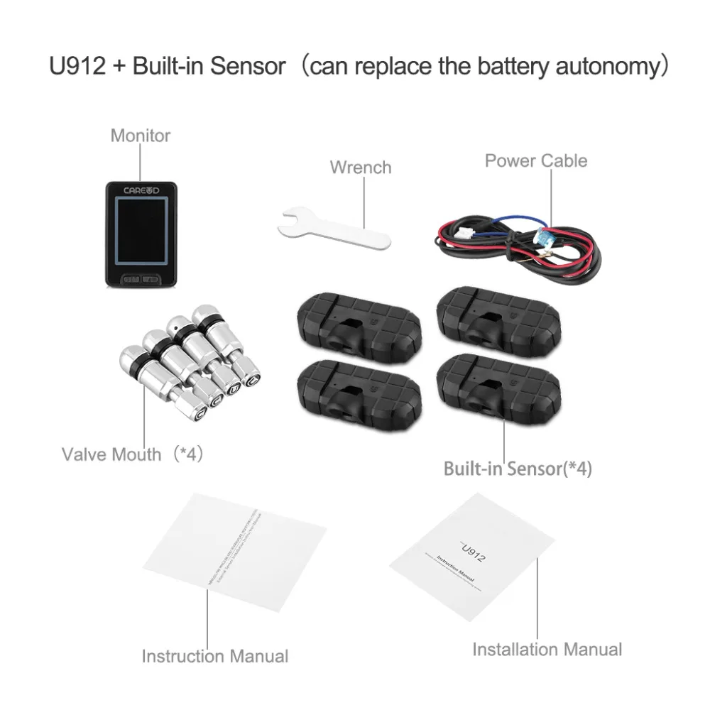 For Honda CAREUD U912 Car electronics Wireless TPMS Tire Pressure Monitoring System Built-in Sensor LCD Display Embedded Monitor