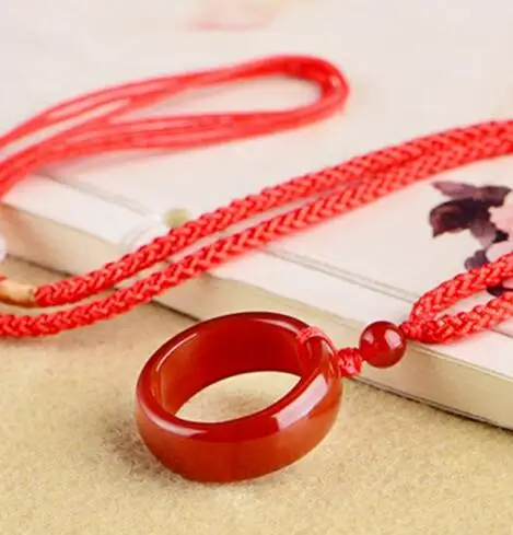 Collection Chinese Beautiful Natural Red Jade Hand-carved Lucky Buckle Jadeite Pendant Necklace Luck Gift