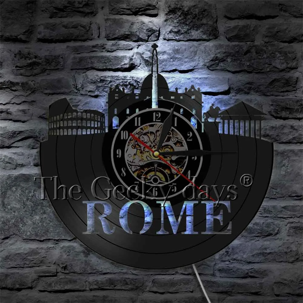 

Rome City Still Life Wall Light non Ticking for Bedroom Decorative Vinyl Record Hanging Watch Modern Home Decor