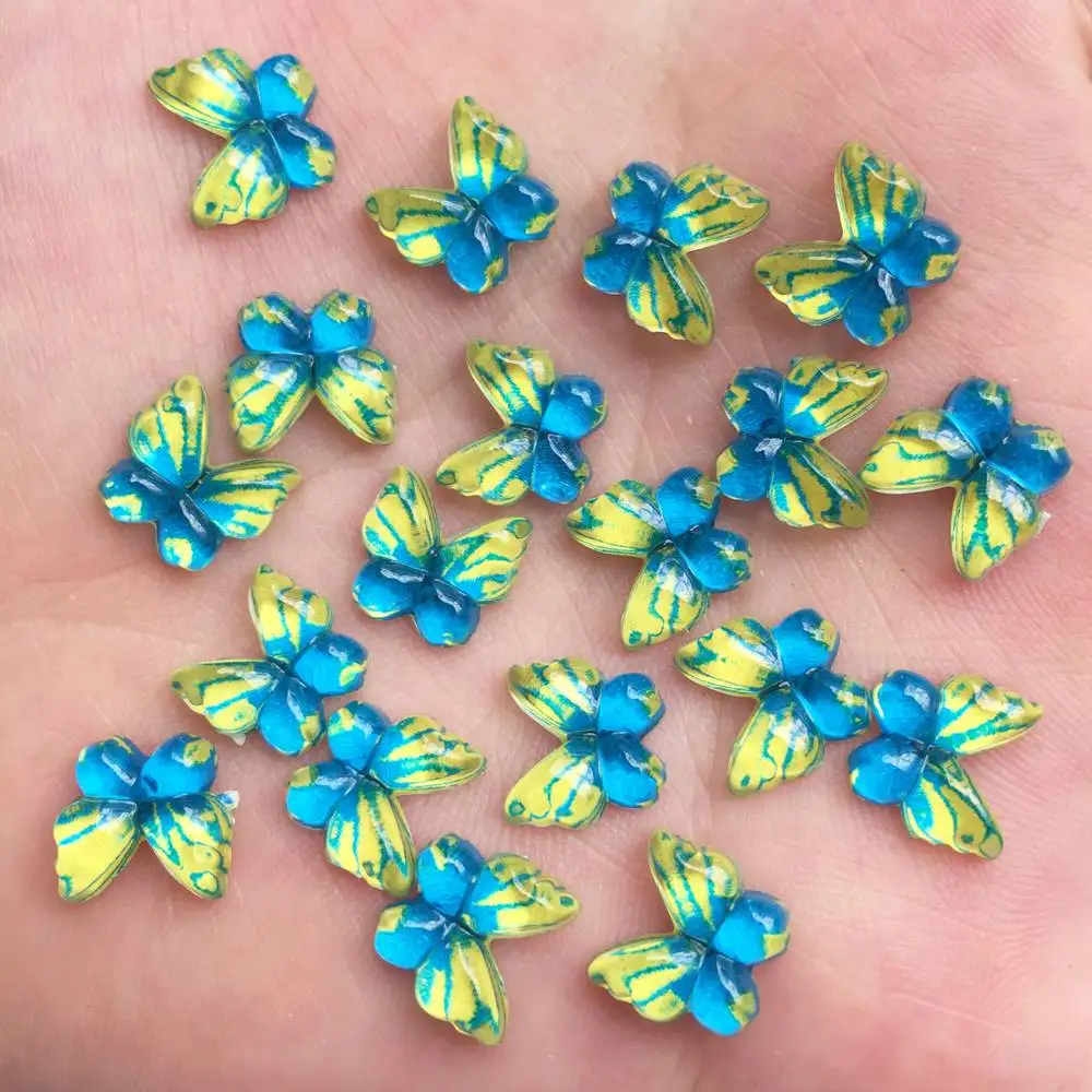 40pcs Resin Bling Resin 10mm Colorful Butterflies Flatback Rhinestone Ornaments DIY Wedding Appliques Craft W73