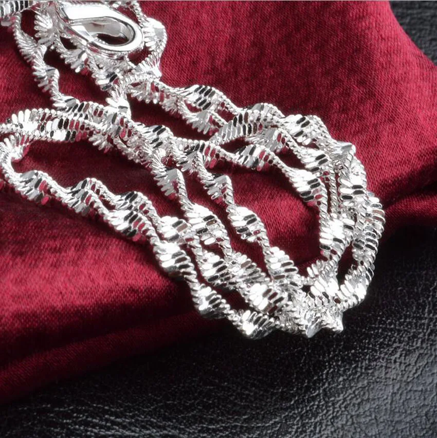 16-30inch NEW Fashion Women's Men's 925 Necklace 100PCS Silver colorNecklace 2MM Water Wave Wholesale