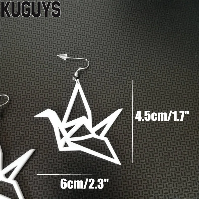 KUGUYS Paper Crane Women\'s Dangle Earrings for Women Acrylic Black White Hollow Out Jewelry Classic Accessory