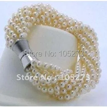 

Amazing!pearl bracelet 7Rows white color Genuine Freshwater pearl AA 4-5MM White Magnet clasp woman's jewelry free shipping N178