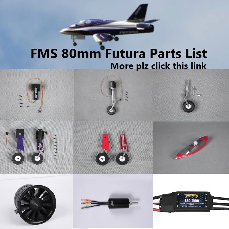 FMS 80mm Futura EDF Ducted Fan Jet Parts Retract Landing Gear Set System Motor ESC Servo Canopy RC Airplane Model Plane Aircraft