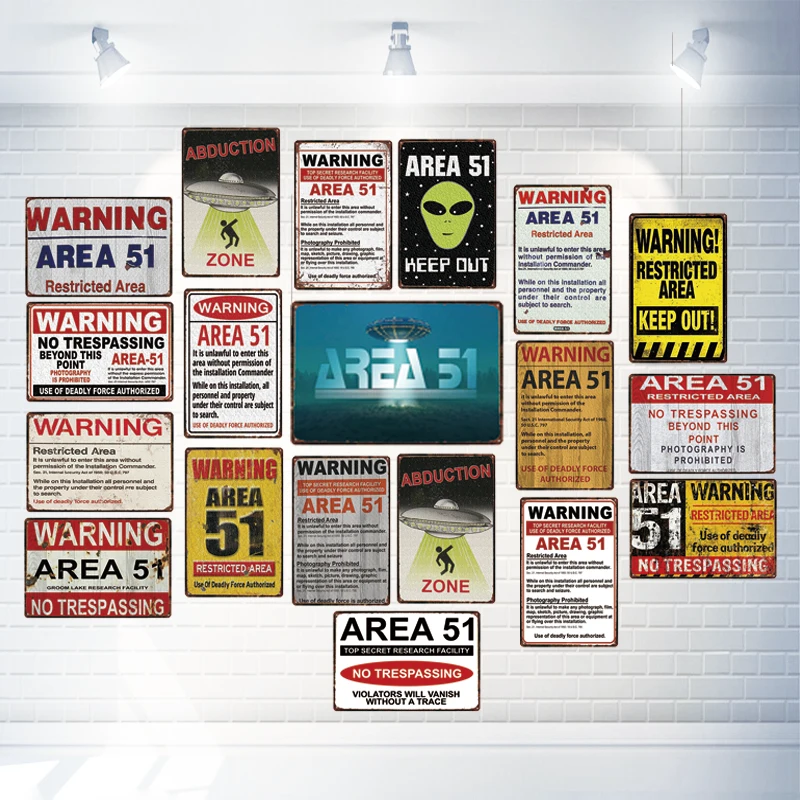 Area 51 Warninng No Trespassing  Retro Metal Sign  Wall kitchen  Home Art Vintage Decor Metal Poster 30X20CM DU-2853