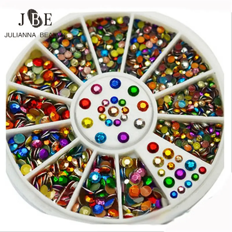 3 Boxes/Lot 200 pcs 3D 2mm/3mm Round Nail Art Sticker Gems Nail Rhinestones Deco Glitters Beautiful Wheel Nail Art Decoration