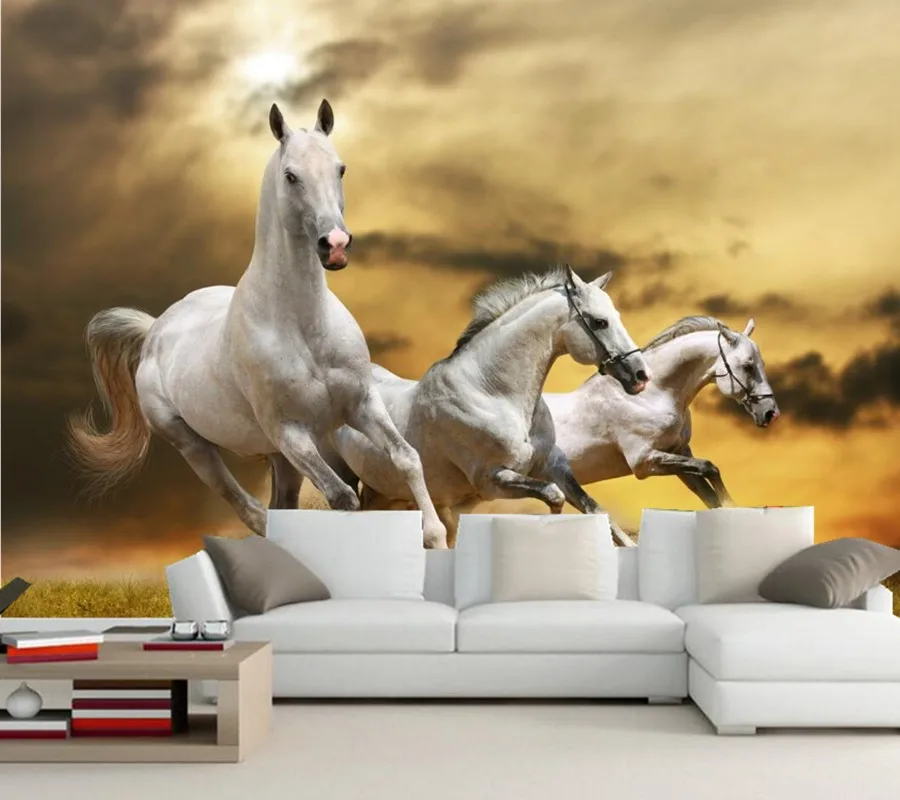 Tree horses running in the grassland photo mural wallpaper,living room sofa TV wall bedroom 3d wallpaper papel de paredeaper