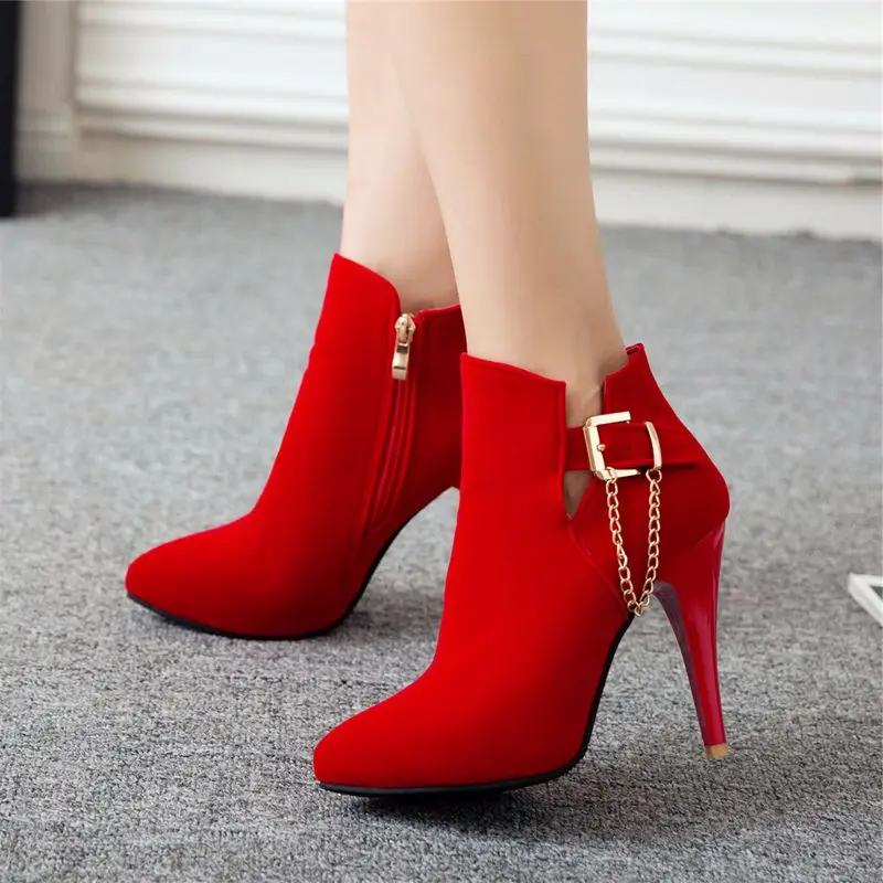 LANYUXUAN Big Size 33-50 ankle boot Fashion Sexy Pointed Toe Women Spring Autumn winter High Heels Ladies Wedding Party Shoes2-3