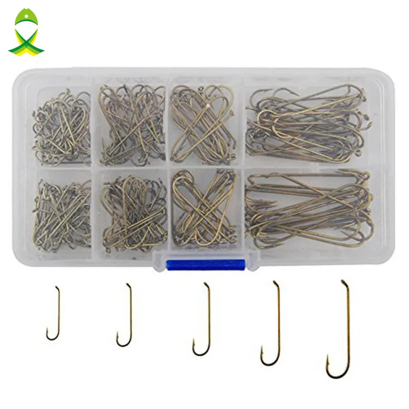 JSM 230pcs/lot 79580 high carbon steel Fishing Hooks Long Shank Streamer brown Color jigging fishing tackle Hooks Set