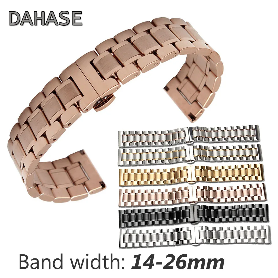 Watch Strap 12 14 15 16 17 18 19 20mm 21 22mm 23 24 25 26mm Stainless Steel Watch Band Butterfly Buckle Replacement Wrist Belt