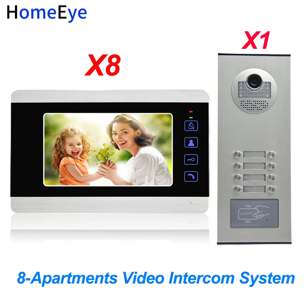 

HomeEye 7'' 4-Wire Multi-family Video Door Phone Intercom 8-Apartments Door Bell Home Access Control System Waterproof 1200TVL