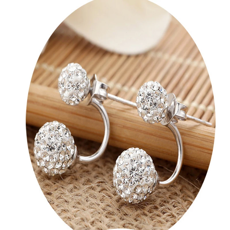 Women\'s Jewelry Double crystal ball earrings silver-plated delicate Ear Studs