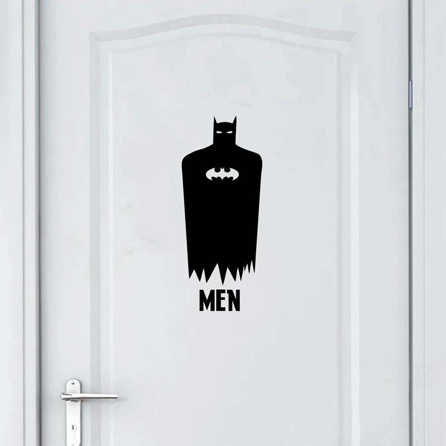 Cartoon Toilet Door Stickers Hero Bat Logo Children\'s Toilet Door Vinyl Decal Sticker Creative Art Mural WC Sign Decoration