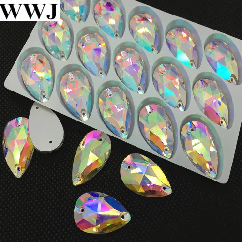 

All Sizes Glass Crystal Teardrop Sew On Stone Flatback 2holes Crystal Clear AB 7x12~22x38mm Drop Sewing Jewelry Beads
