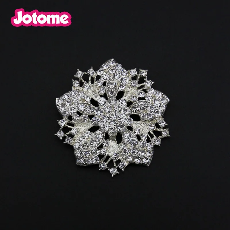 

100pcs/Lot Wholesale 50mm silver tone Clear Flat Back Plumeria Rhinestone Crystal Glass Button for wedding invitaion