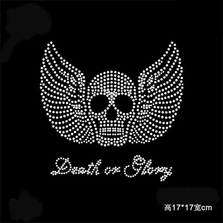 

2pc/lot skull wings hot fix rhinestone transfer motifs iron on crystal transfers design patches for shirt