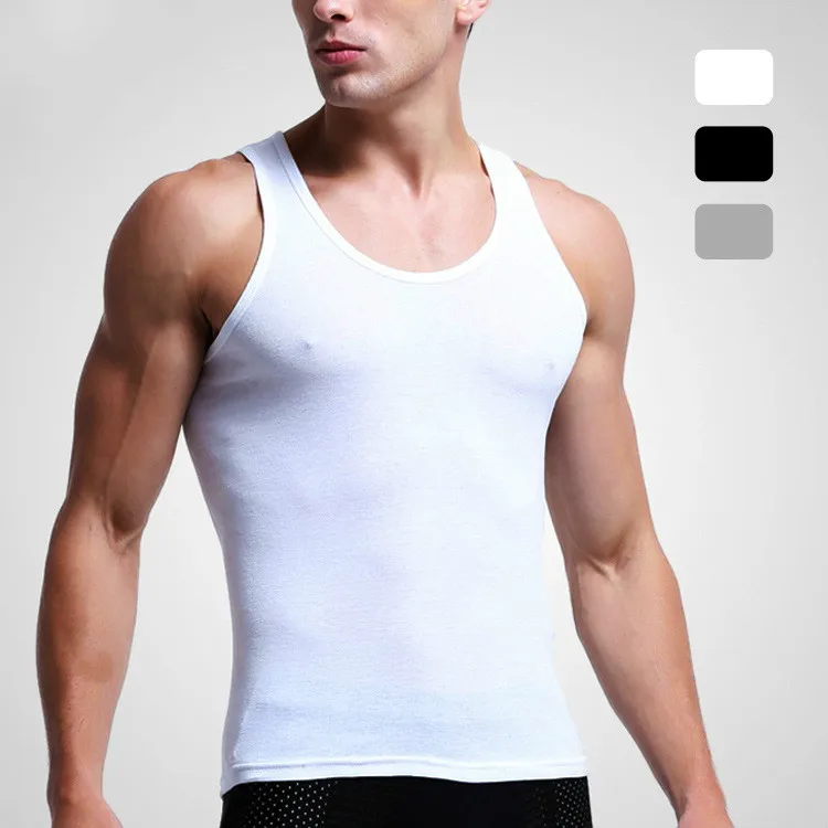 

Spring Summer Pure Cotton Round Collar Will Not Pill Men Vest Bottom Fitness Threaded Waistcoat Pure Colour Fastness Tank Tops