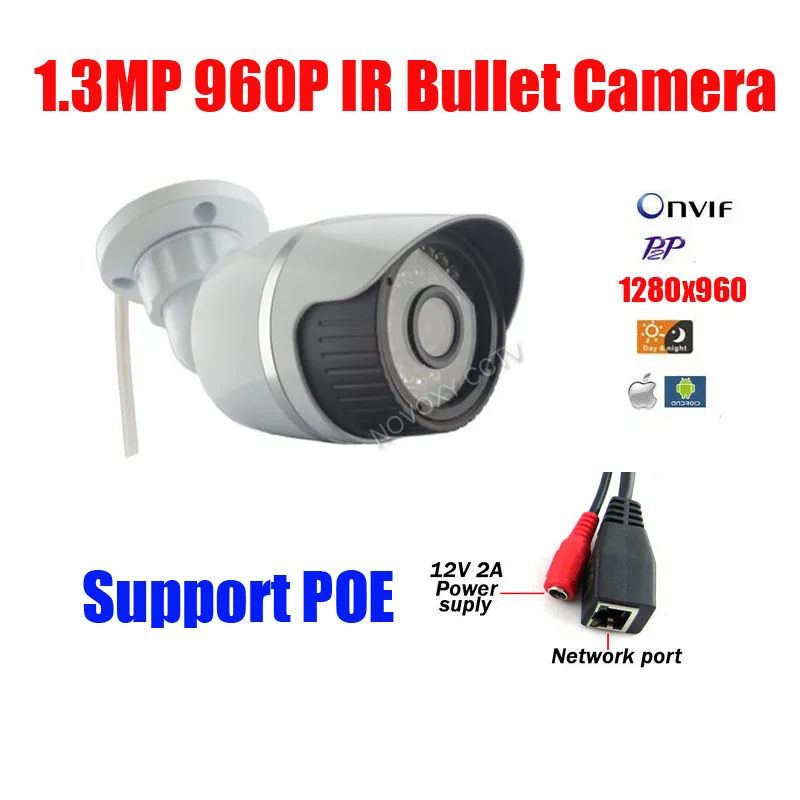 Free shipping  1.3MP 960P PoE IP Camera Outdoor indoor Waterproof IP66 CCTV P2P Onvif IR CUT Security Surveillance Cam