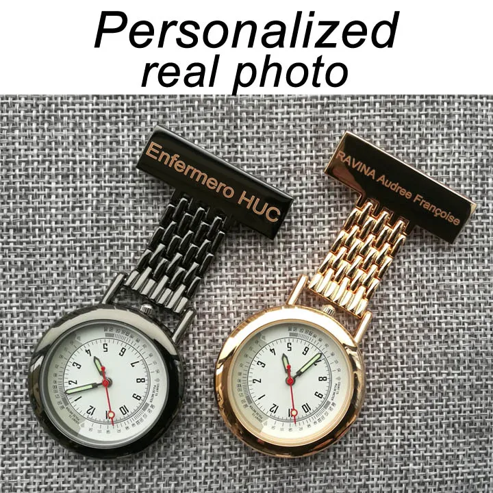 Personalized Your Name LOGO Engraved Pin Brooch Count Pluse Meter Dial Luminous Hand Doctor Clock Fob Nurse Pocket Watch