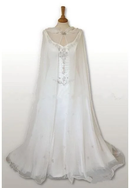 Chal largo de gasa con capucha para vestido de noche, capa nupcial de boda, blanco y marfil, envolturas medievales, bata de dama de honor, novedad