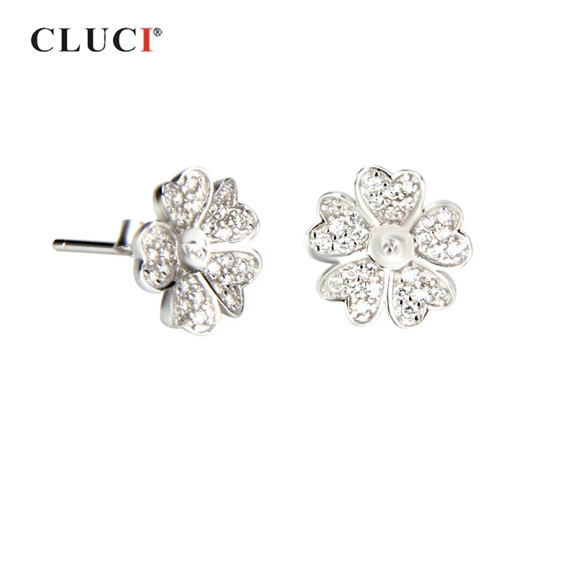 

CLUCI Silver 925 Snowflake Shaped Zircon Drop Earring Pearl Mounting for Women Making 925 Sterling Silver Earrings SE054SB