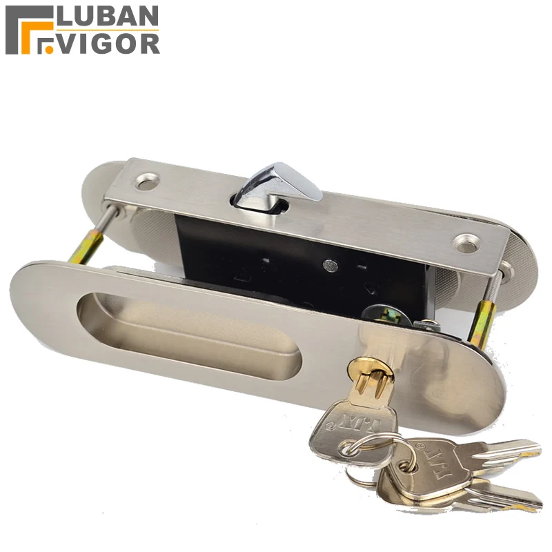 Shift locks sliding door hook lock locks for  Wooden door Barn door bathroom door Outer key inner knob easy to install