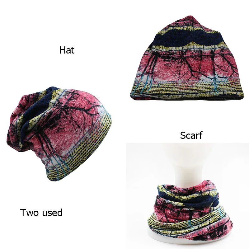 New Fashion Autumn Women Floral Adult Warm Hat Scarf Two Used Polyester Hip Hop Caps Beanies Skullies For Girl Bonnet mx-305