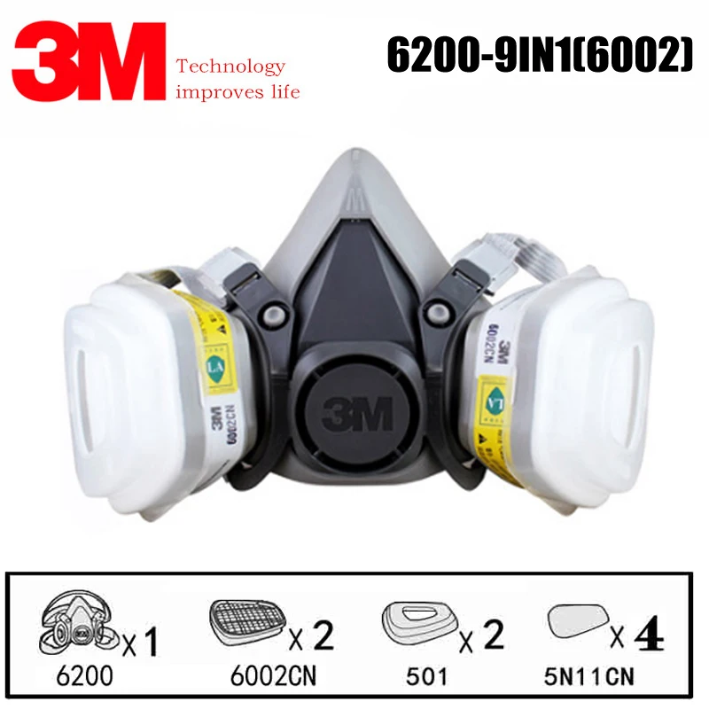 3M 6200+6001/6002/6003/6006 Half Facepiece Reusable Respirator Gas Mask Protect Against Painting Spraying Acid