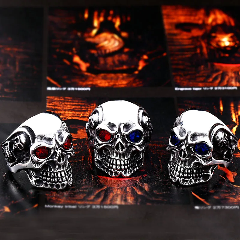 Beier 316L Stainless Steel skull rings for men red/blue eye Party Spree Sculpture high quality ring LLBR8-547R