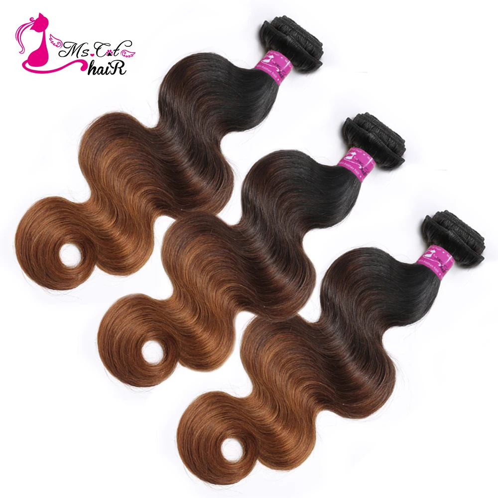 Ms Cat Hair Ombre Human Hair Body Wave 3 Bundles Remy Hair T1B/4/30 Three Tone Ombre Brazilian Hair Wave Bundles Shipping Free