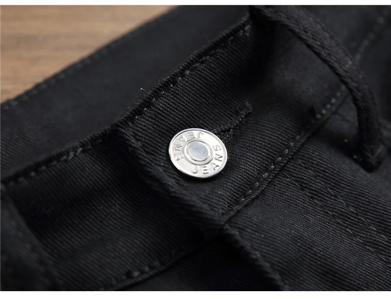 Sokotoo Herren Jeans mit Buchstabenmuster, Schwarz, Modische Bemalte Slim-Fit Stretch-Baumwoll-Denim-Streifenhose – Detail 6