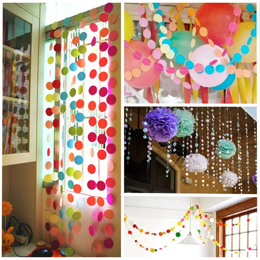 5.5cm*4m Pink White  Bunting Hanging Garland Valentine Birthday Party Wedding Shower Room Decoration Paper Round Circle String